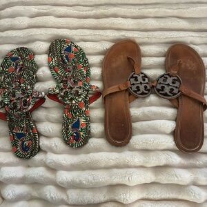 2 Pair of Tory Burch Brown and Floral Sandals